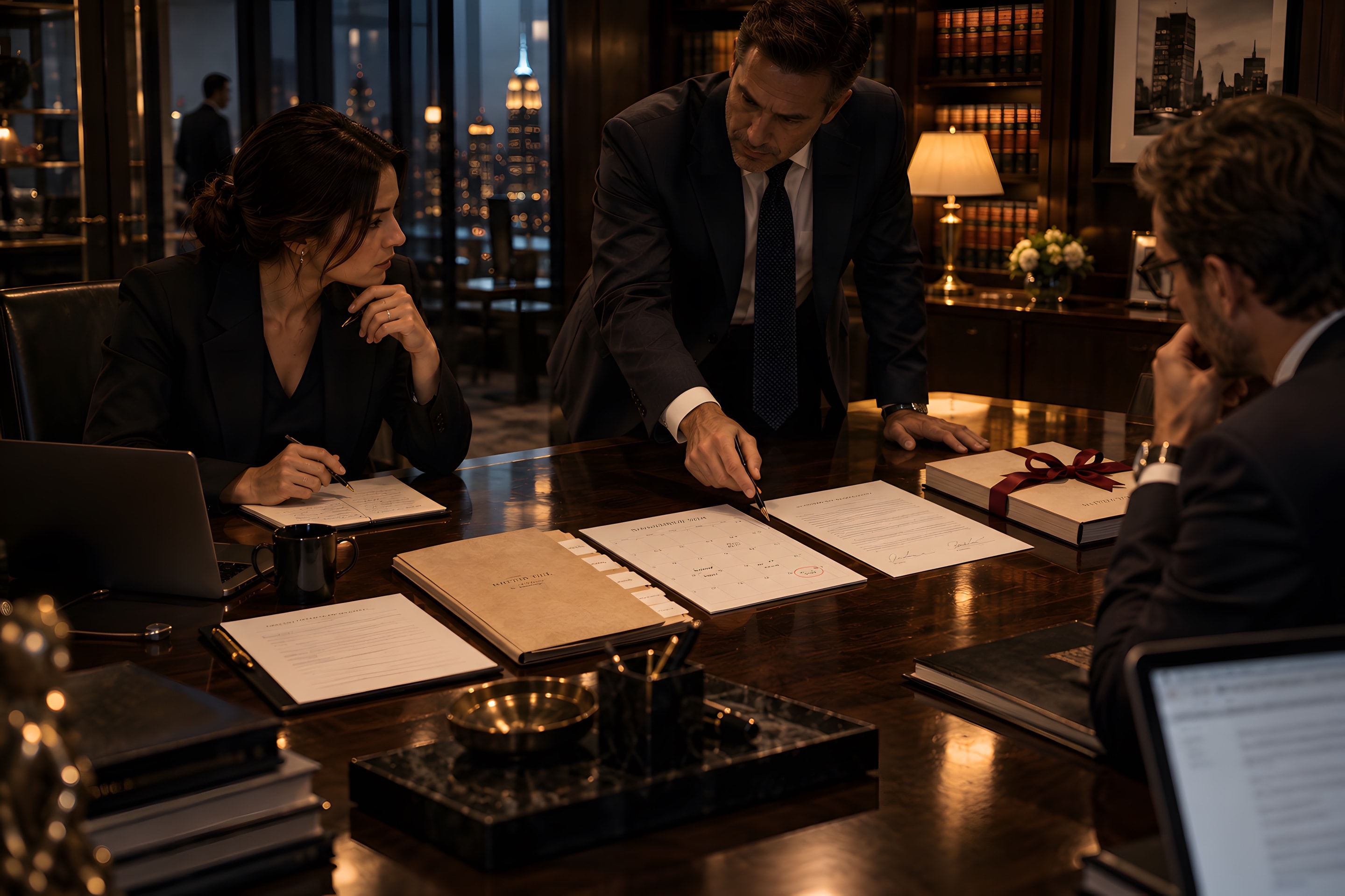 A legal team reviewing a matter together